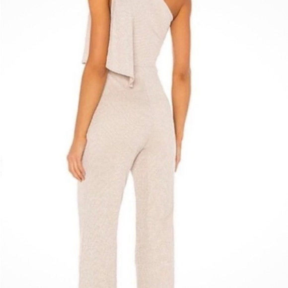 NWT Lovers and Friends Elegant Silver metallic One-Shoulder Jumpsuit - Picture 2 of 10